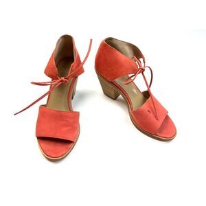 Eileen Fisher Ann-nu Sandal Women 7 Flaw* Leather Nubuck LaceUp Block Heel Coral